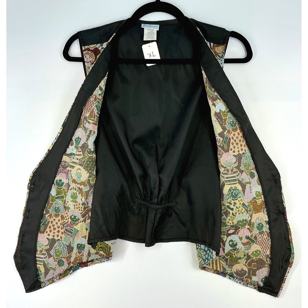 Vintage Children of the World Print Brocade Open Front Vest Teacher Kidcore - Picture 6 of 14